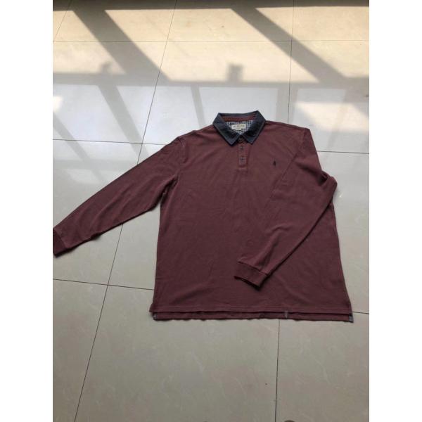 100% Cotton Men's Long Sleeves Polo Shirt Burgundy Navy Color Split On Bottom