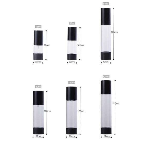 5ml 10ml 15ml 30ml Black Airless Pump Lotion Bottles Empty Foundation Bottle With Pump