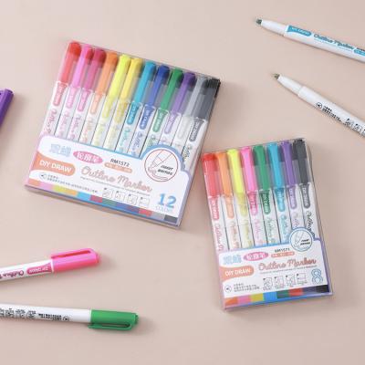 En plastique pour étudiants, stylo à double ligne, stylo de graffiti, manuel de graffiti, stylo de soulignement multicolore