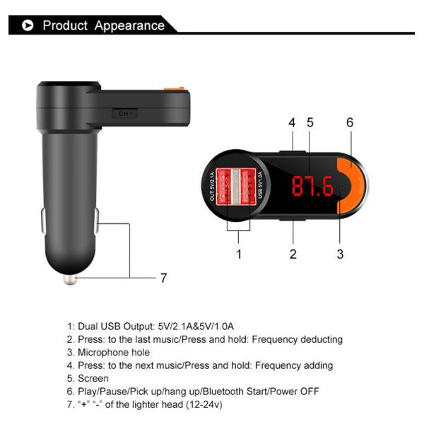 Universal Smartphone Charger / Bluetooth Car Stereo Adapter 30*30*62mm