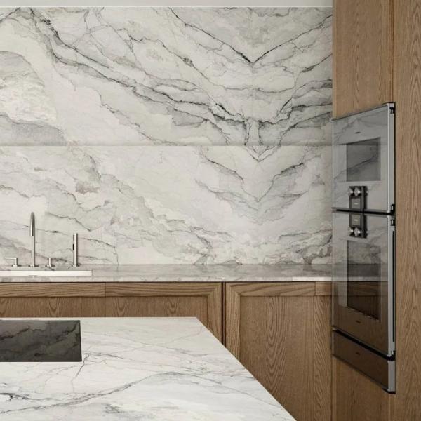 Villa de madera de roble blanco veneer cocina de mármol encimera marco línea panel de la puerta conjunto completo de gabinete de cocina