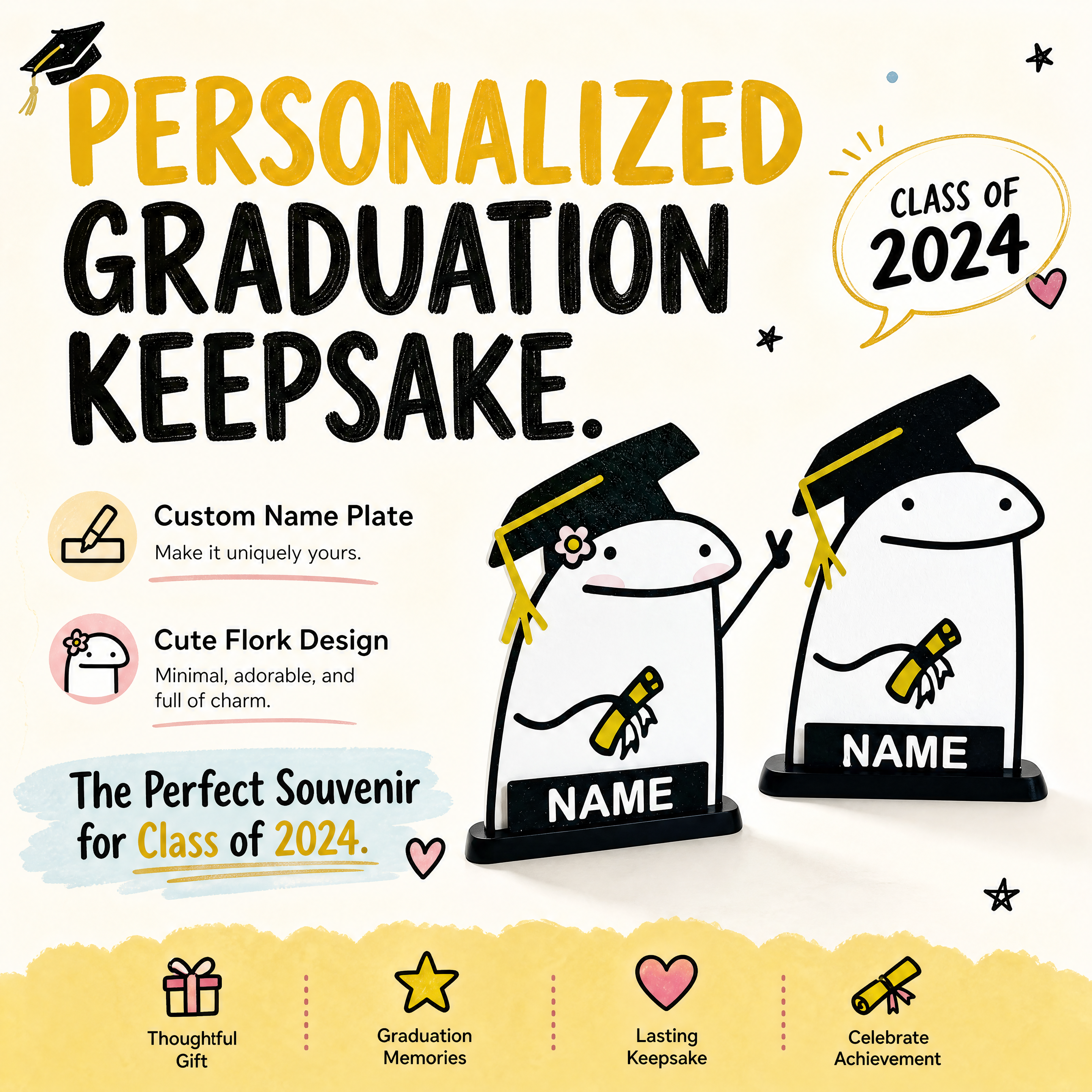 Name Flork Custom 3D Printing Graduation Figurine Ornament 3d Print Desk Sign