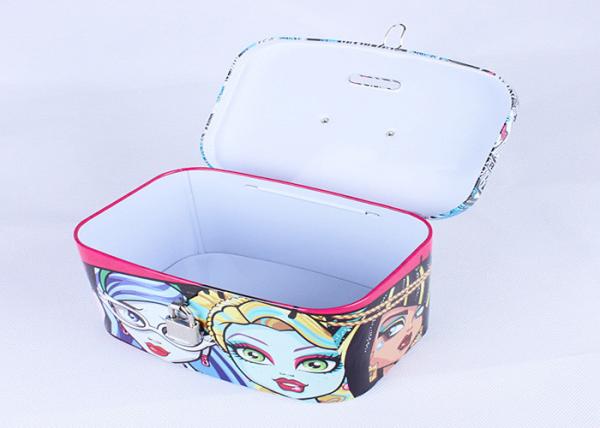 Fancy Printing Money Saving Box , Hinged Lid Hand Coin Piggy Bank Tin