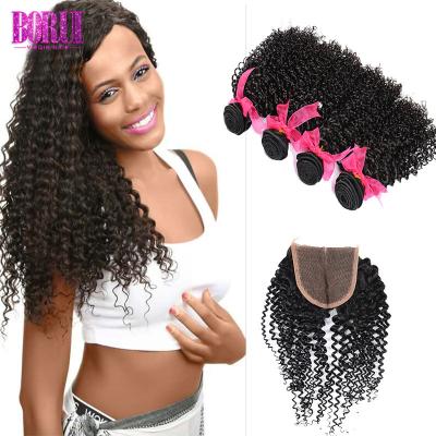 Cabelo encaracolado perverso brasileiro do Virgin, fechamento brasileiro do laço das extensões 4*4 do cabelo do Virgin