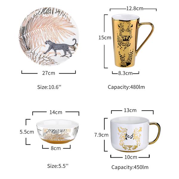 480CC Leopard Decal Gold Coffee Mug Electroplating