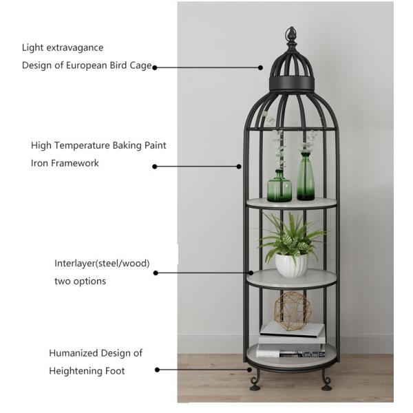 Interior Decoration Metal Display Racks And Stands Creative Bird Cage Shape Flower Shelf