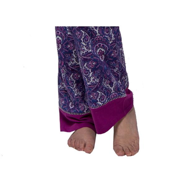 Fashion Womens Summer Nightwear Water Print Fabric Waistcoat And Long Pant With Cotton Lace