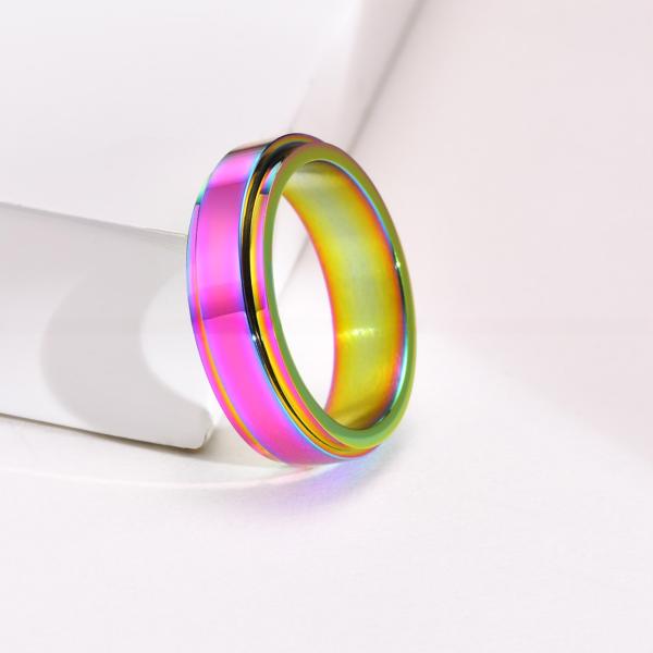 Stainless Steel Wedding Band Rings Rainbow Rotatable Adjustable Gold Rose Gold Plated