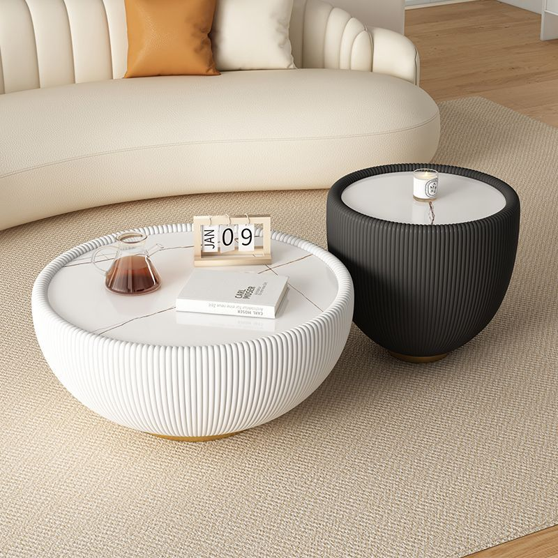 Modern Design Iron Frame Sofa Side Table with Sponge PU Base Bowl-Shaped Rock Plate Top for Tea Coffee Living Room Furniture