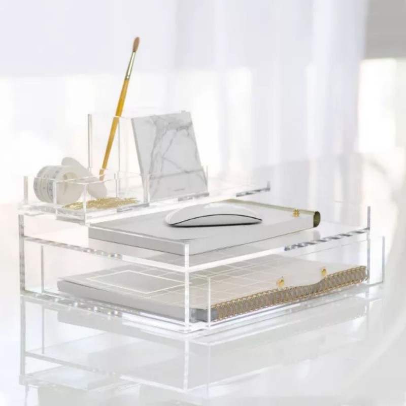 Custom Single-Tier Clear Acrylic File Box with Handle Easy Installation Standing Desktop Office Organizer Storage Solution