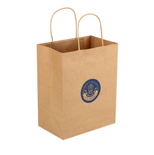 Recycled Kraft Paper Shopping Bags With Handles , Brown Paper Grocery Bags