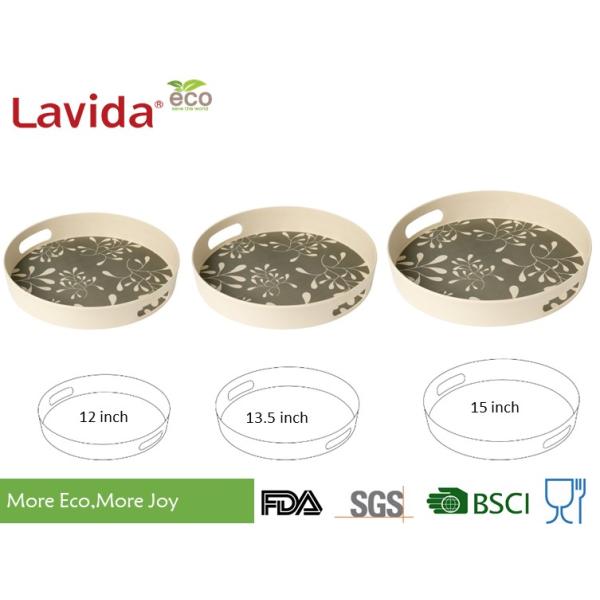 Round Shape Bamboo Food Tray Elegant Gray Phthalate Free With Unique Rustic Texture