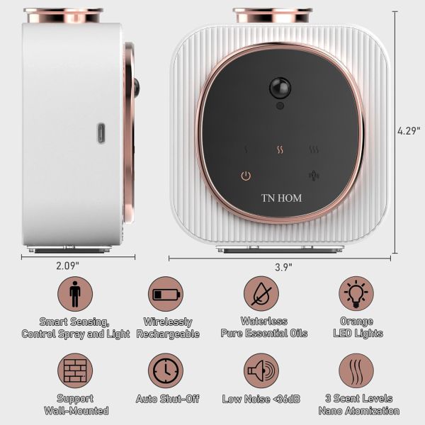 Wall Mounted Battery Powered Smart Pure Waterless Aroma Scent Essential Oil Diffuser Nano Mist Scent Machine With Night Light
