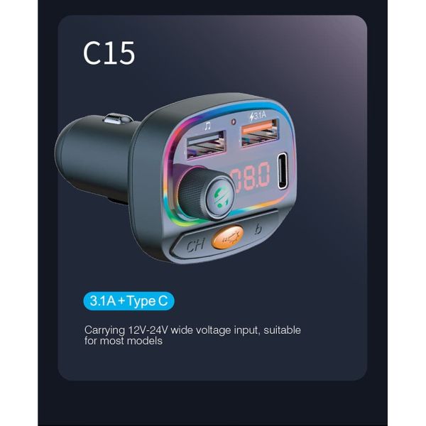 18W Bluetooth Music FM Transmitter For Car Wireless Fast Charging