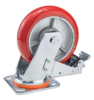 5 Inch Orange Heavy Duty Caster Wheels With Brakes PU Wheels Cast Iron Casters