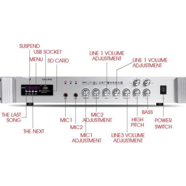 2 Zones Control PA System Amplifier Fashionable Appearance With Bluetooth Function