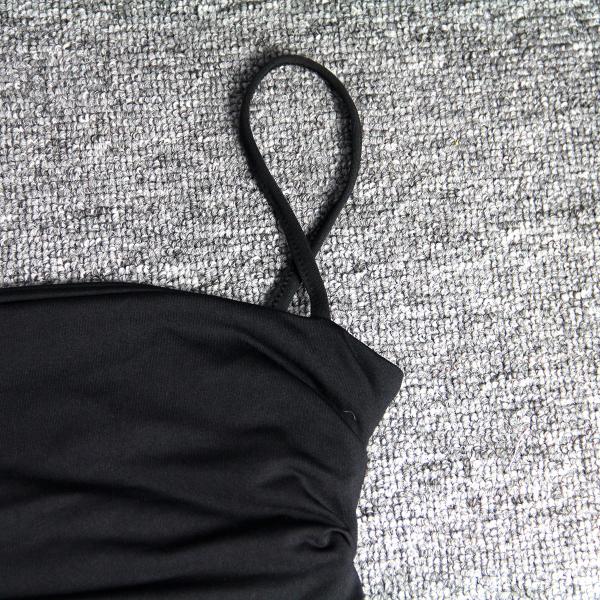 Spaghetti Straps Club Stretch 66cm Sleeveless Pleated Bodycon Dress