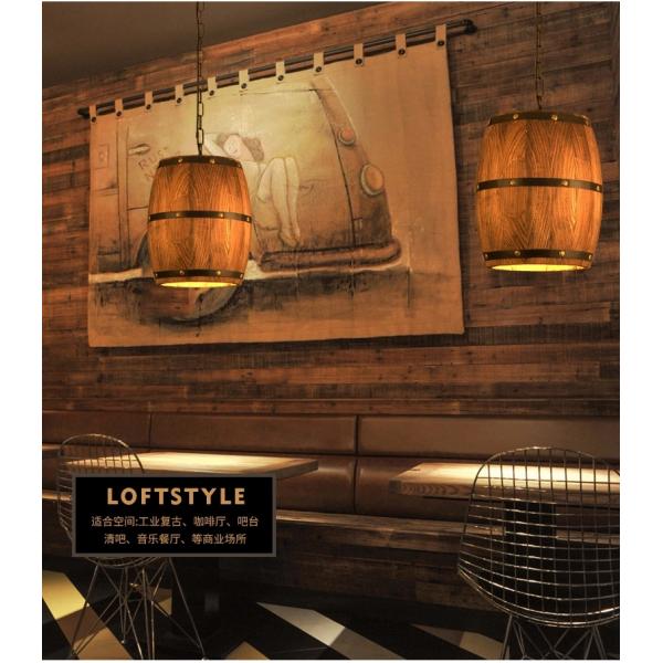 Bedroom Retro Wooden CRI 75 Wine Barrel Pendant Light