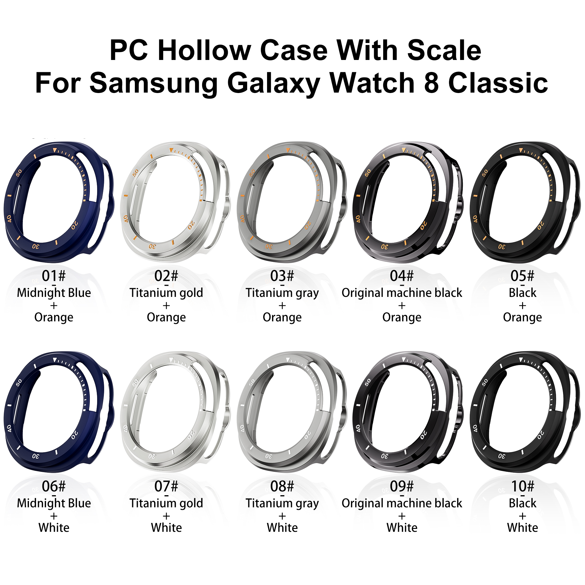 Eraysun PC Hollow Case With Scale for Samsung Galaxy Watch 8 Classic Watch Cover Case