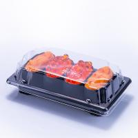 Boîte de sushi en plastique jetable en PP noir plateau de sushi vide formé conteneur de viande de sushi rectangulaire avec couvercle anti-brouillard PS transparent