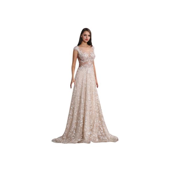 Cap Sleeve Illusion Backless Fashion Prom Party Dress For Dinner Party