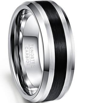Polished Black Tungsten Carbide Men's Wedding Ring with Inlay Technology Setting and Gold Inlay