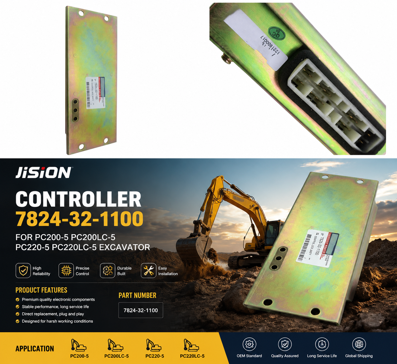 7824-32-1100 Excavator Controller Control Box Unit for PC200-5 PC200LC-5 PC220-5 PC220LC-5 Komatsu Excavator Spare Parts