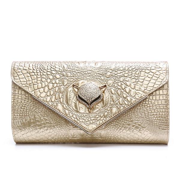 2016 new leather female fox head inlay diamond evening bag clutch leather clutch bag