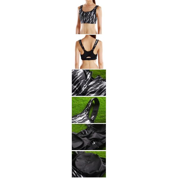 Women High Impact Printed Yoga Sports Bra Shockproof Fitness Bra Push Up Front Zipper Sportwear