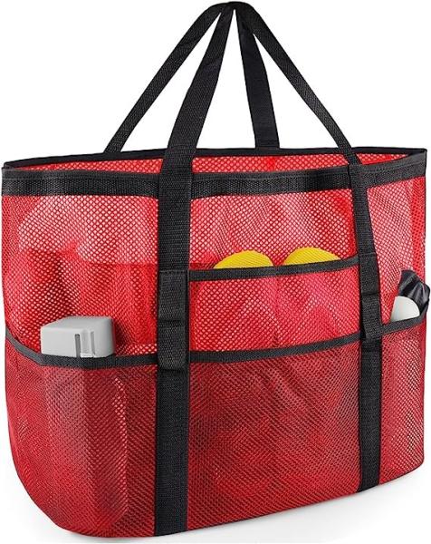 Mesh Beach Bag, Extra Large Beach Bags with 9 Pockets & Zipper Waterproof Lightweight Beach Tote for Beach/Pool Trip