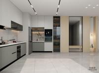 Armoires de cuisine en acier inoxydable modernes avec île de quartz fonctionnelle