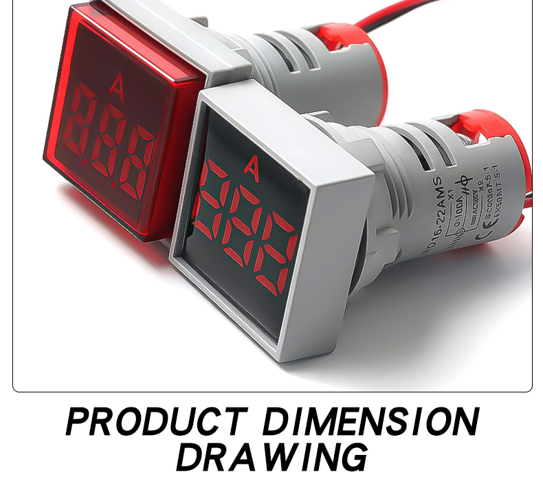 YZ Digital LED Mini Ammeter AD16-22AMS AC50-500V Plastic 22mm Multi-color Open Hole Current Meter Indicator Panel Meter