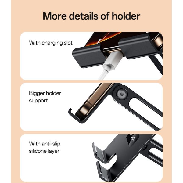 Yesido 360 Rotating Foldable Design Adjustment of Height Aluminum Alloy Phone Holder for Tablets and Devices