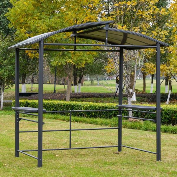 Interlaced Vented Polycarbonate Roof AJUNION Outdoor BBQ Gazebo with Steel Frame 5x8