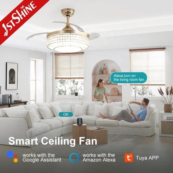 Home Office Função Ar condicionado Iluminação LED Ventilador de teto dourado com lâminas ocultas