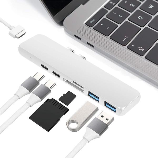 USB C Hub 7 in 1 Adapter Dual Type C Docking Station to 40Gbps Thunderbolt 3,Dual USB 3.0 4K 30Hz  SD&TF Card reader