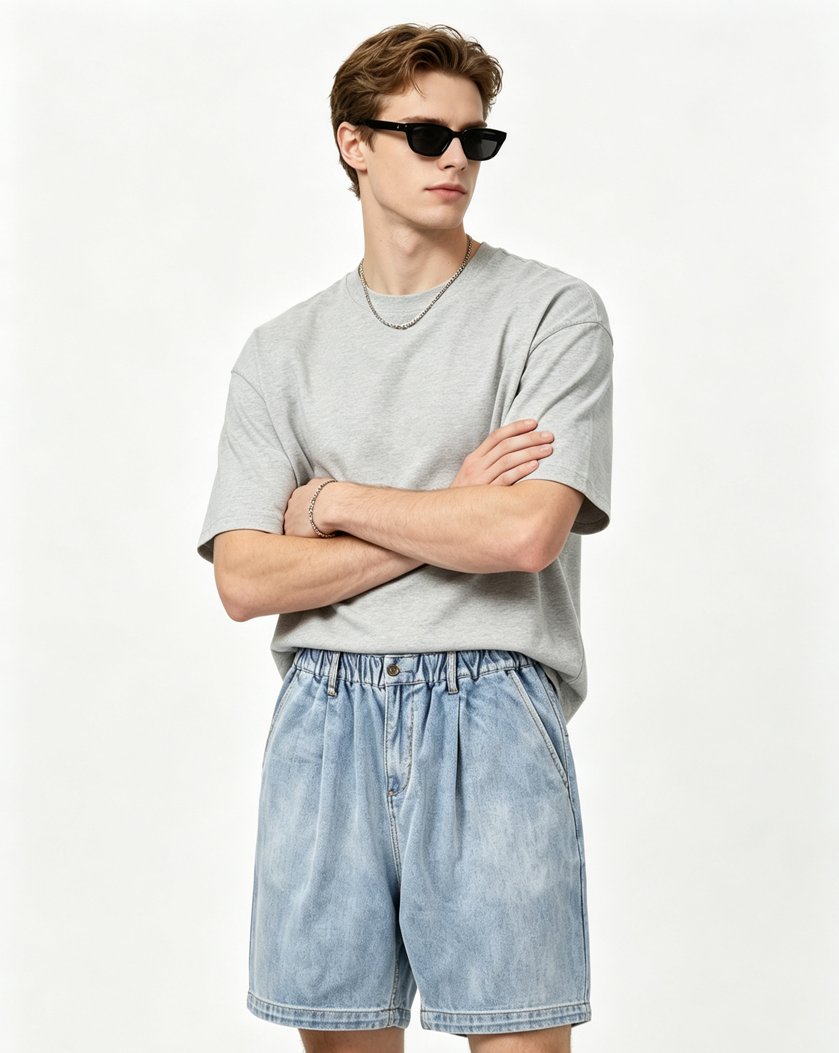 Casual Vintage Denim Shorts Snow Wash Mid Waist Jean Shorts Loose