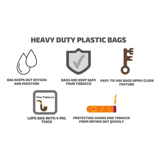 Slider Tobacco Bags, Zipper Cigar Pouches, Fine Tobacco, Slider Top Closure Polyethylene Bags