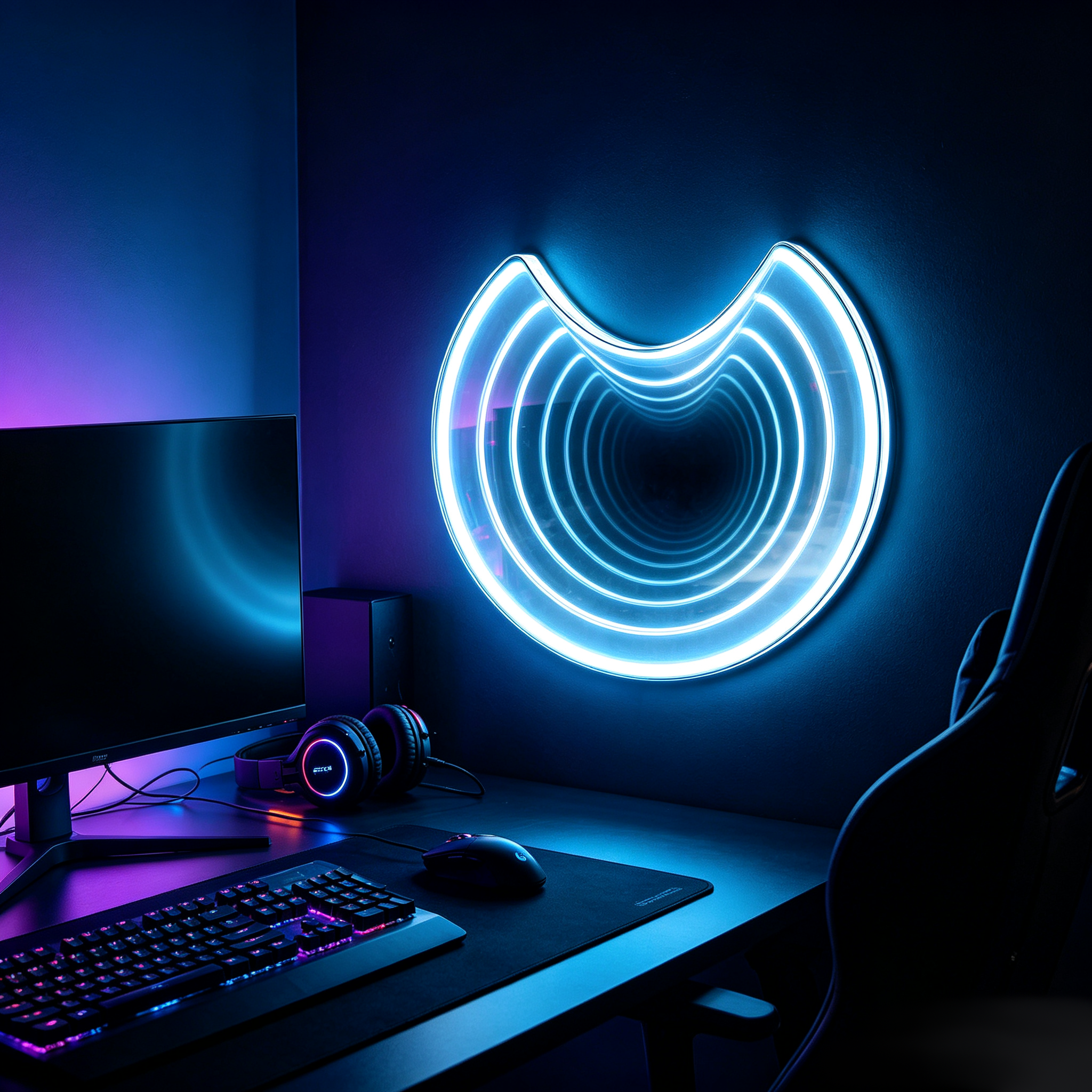 Wholesale Crescent Shape Acrylic Infinity Mirror Custom LED Deep Abyss Mirror for Wall Party Home Decoration