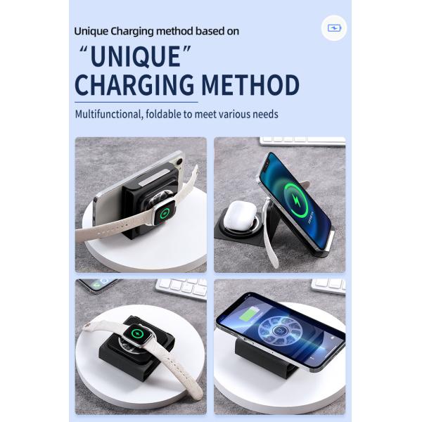 3 In 1 Magnetic Fast Wireless Charger Foldable Portable 15W 10W 7.5W 5W