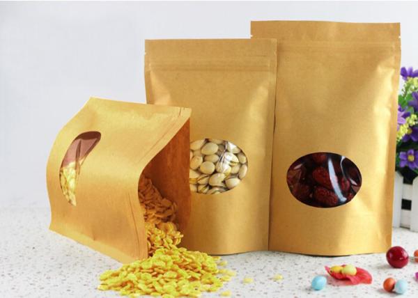 Customized Flexible Pouch Packaging 5g Kraft Paper Bags Clear Front Printed Laminated