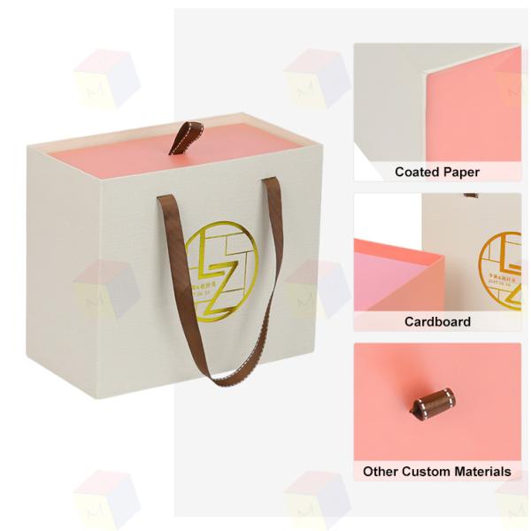 Handmade Sliding Drawer Custom Foil Logo Paper Hard Cardboard Gift Packaging Box With Ribbon Handle