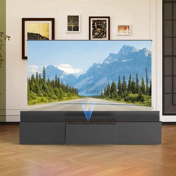 Meuble TV laser motorisé 100-130 pouces, meuble TV coulissant intelligent