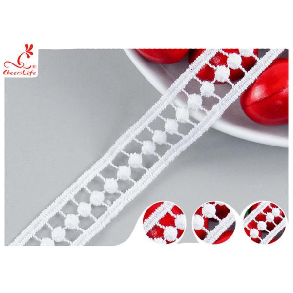 2CM White Guipure Embroidered Lace Trim With Poly Milk Silk Pass OEKO TEX 100