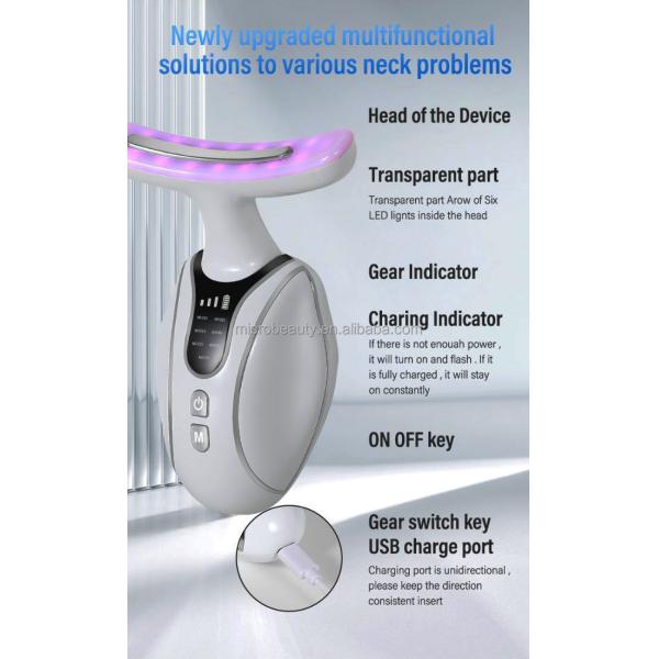 Mujeres Masajista de elevación de cara y cuello LED Fotonoterapia EMS Masajista de elevación facial