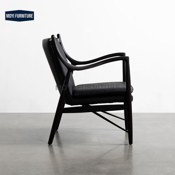 Home Furniture Modern Nordic Wabi Sabi Style Solid Wood Lounge Chair Soft Padded Leather Backrest Light Luxury Chaise Lounge