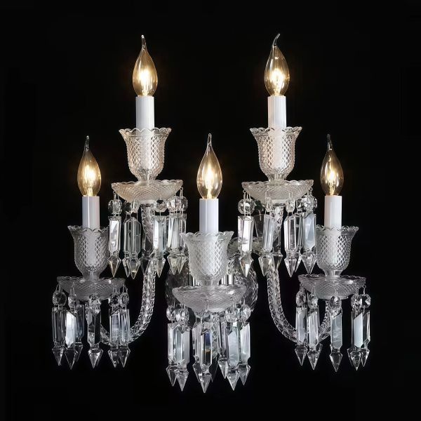 JYLIGHTING Vintage 2-Head Crystal Wall Sconce, Cut Crystal & Fabric Shade Wall Light for Living Room & Hotel Decor