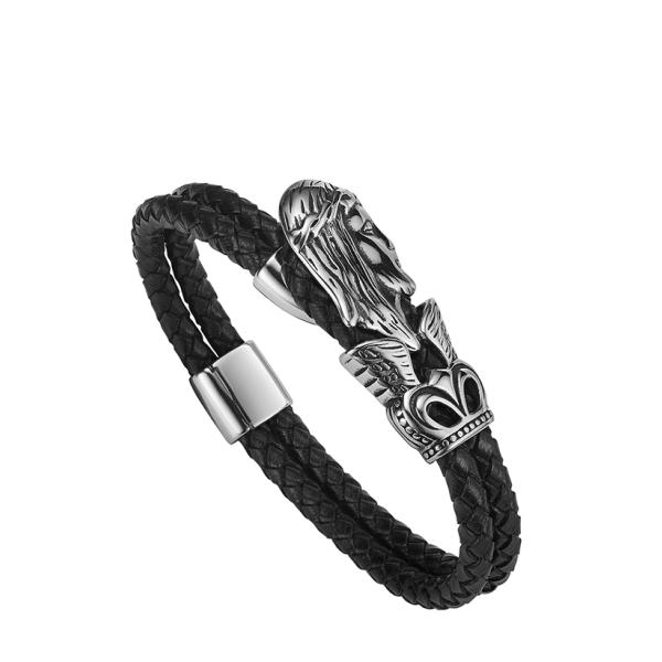 New punk bracelet stainless steel magnetic clasp skull braided leather bracelet