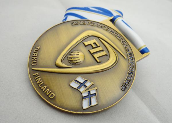 FIL U-19 Copper / Zinc Alloy / Pewter World Championship Ribbon Medals with Die Casting