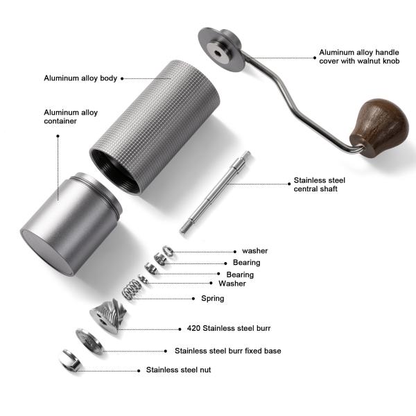 Aluminium Alloy Antique Hand Coffee Grinder With Solid Wood Handle